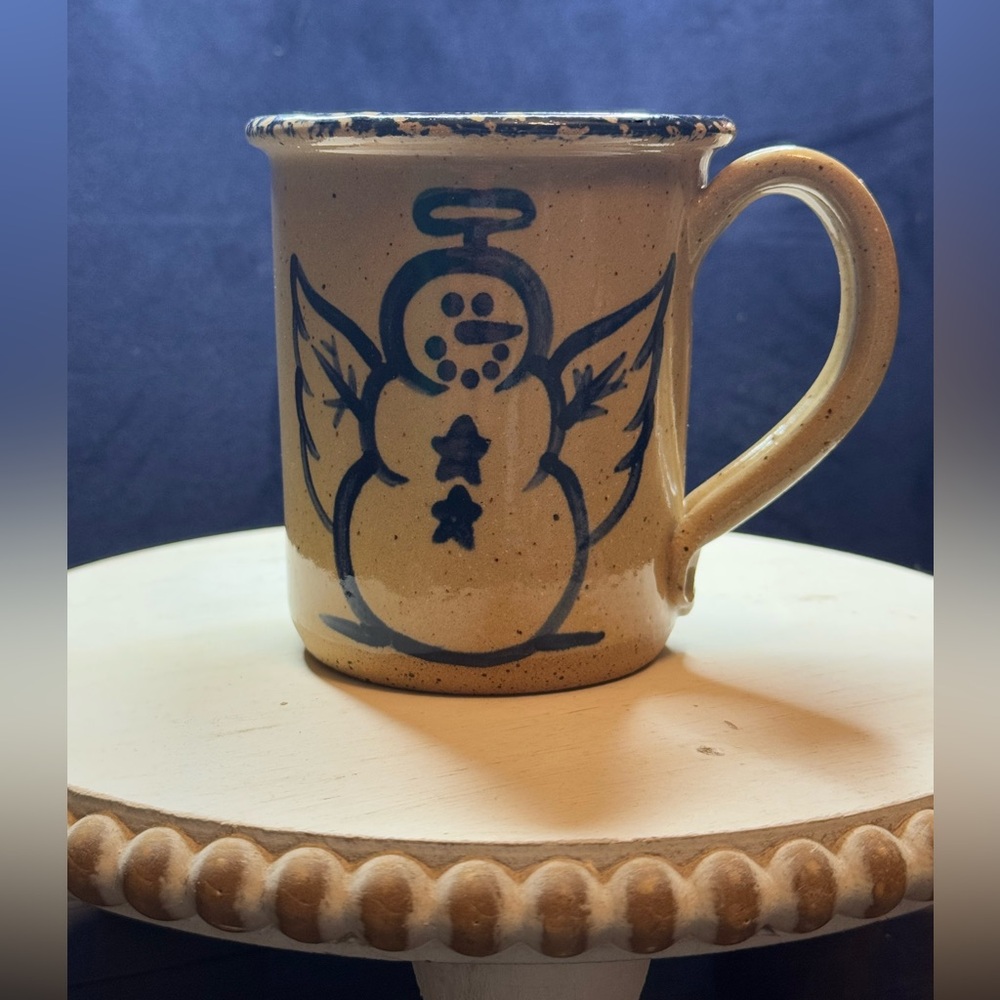 Three Rivers Pottery Handmade Holiday Mug Snowman Angel